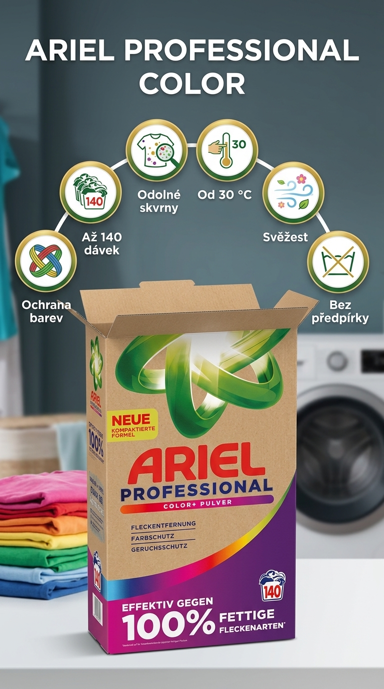 Ariel Professional prací prášek na barevné prádlo - mobilní infografika