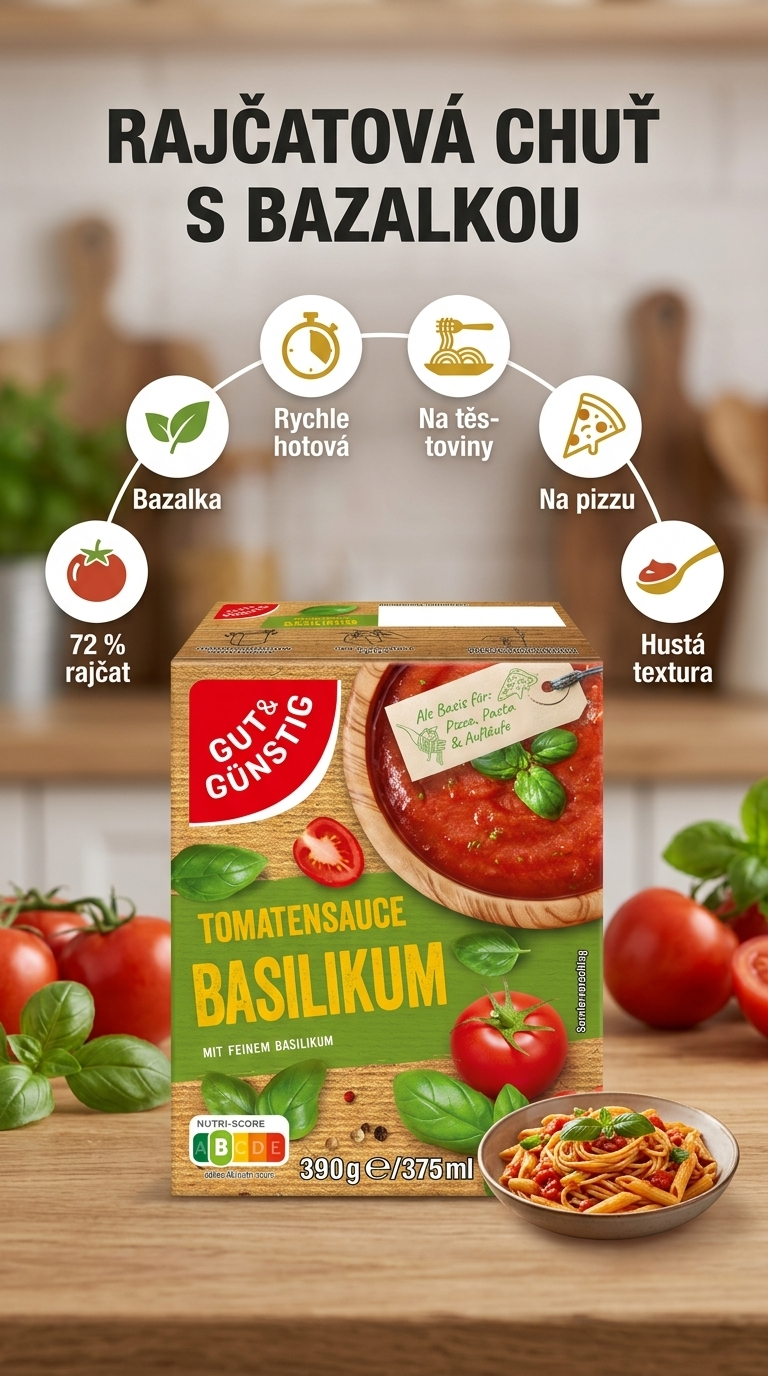 G&G Rajčatová omáčka s bazalkou - mobilní infografika