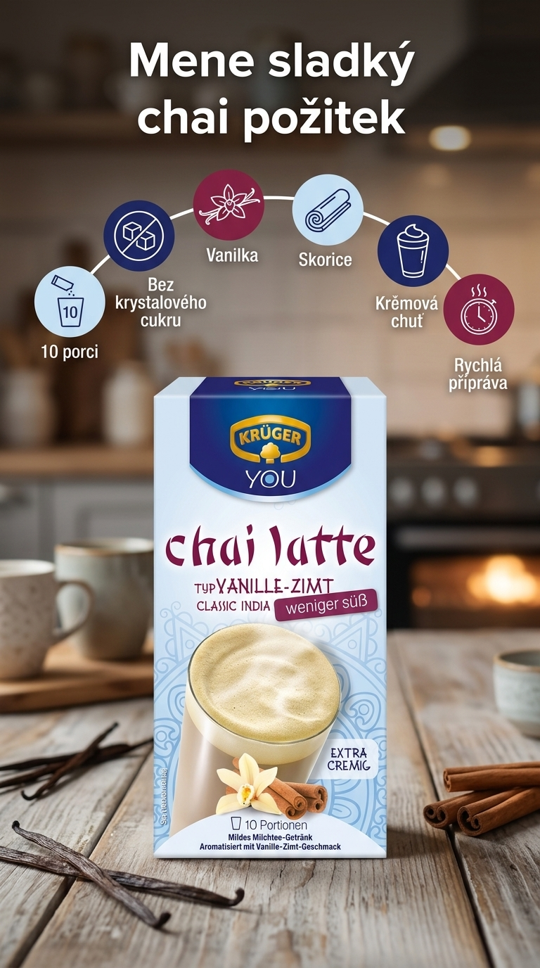 Krüger YOU chai latte vanilka a skořice s malým obsahem cukru - mobilní infografika