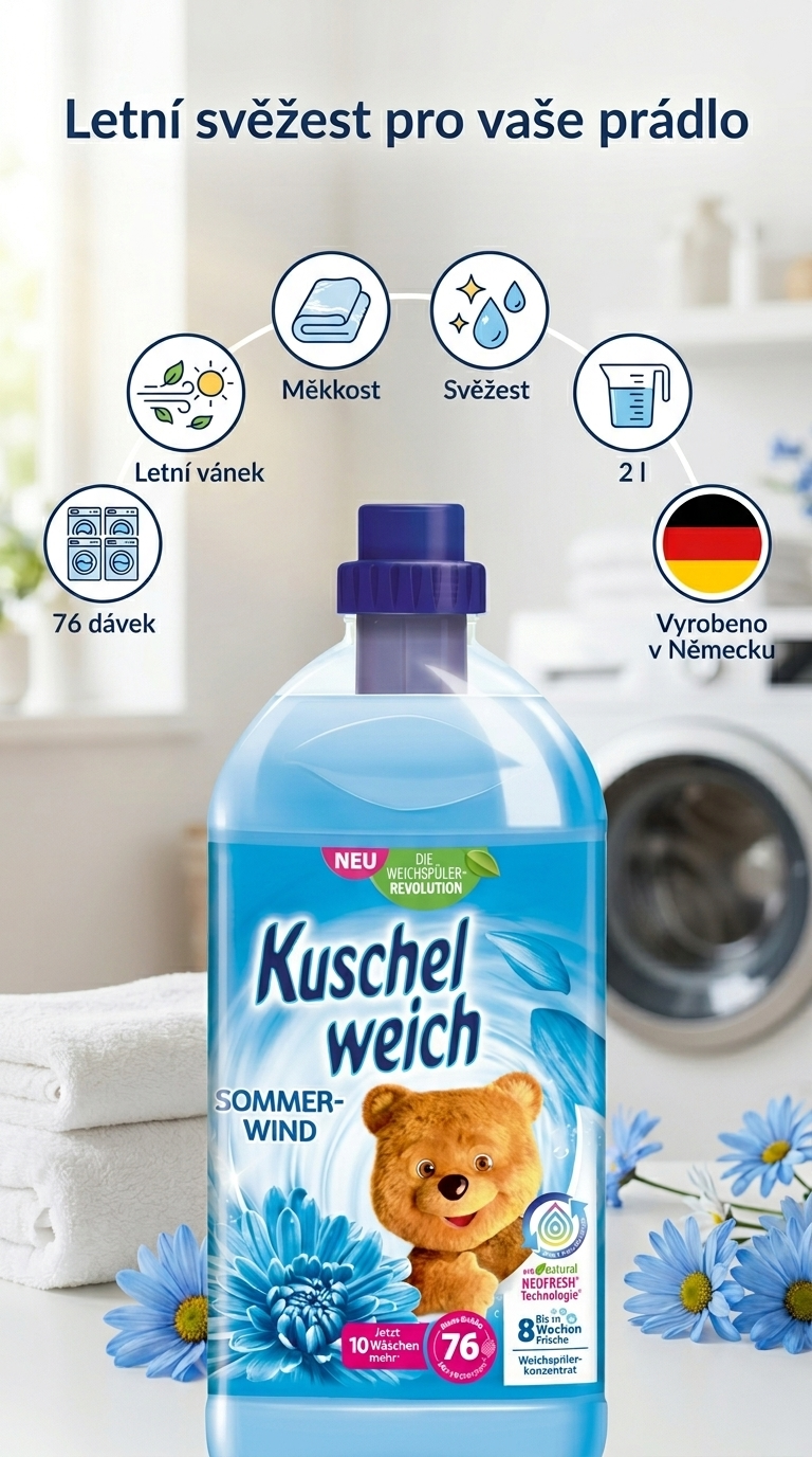 Kuschelweich Aviváž s vůní letního vánku 76 dávek 2 l - mobilní infografika