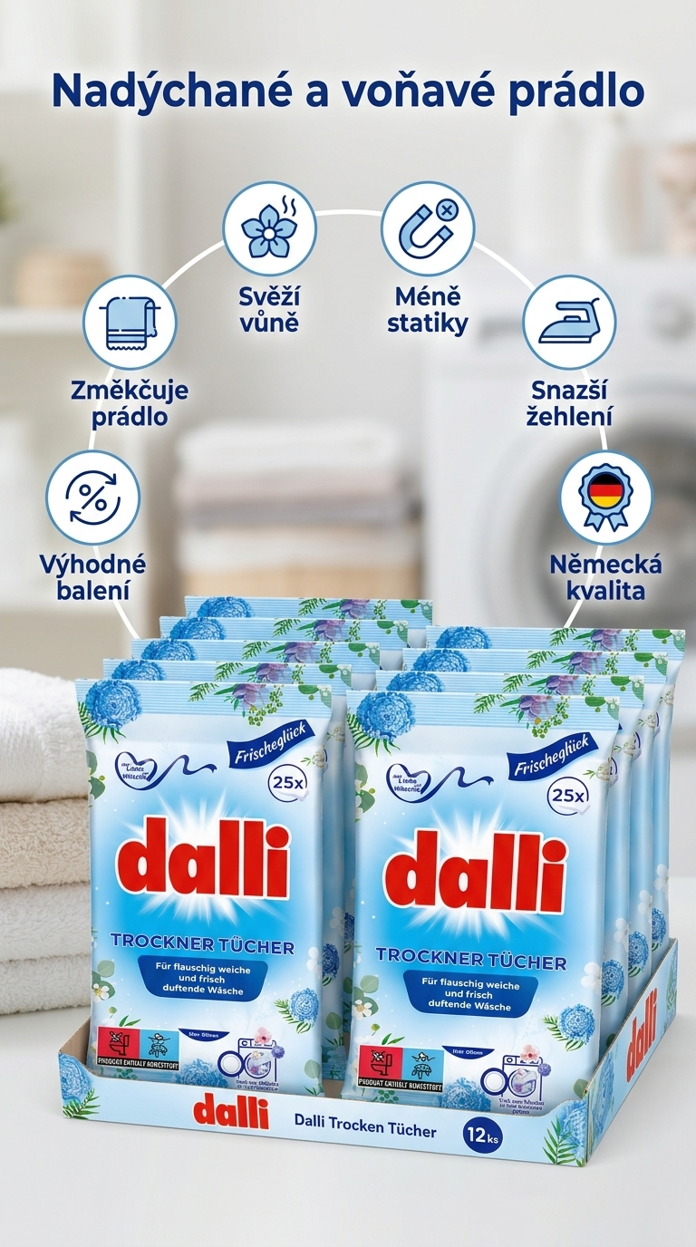 Dalli ubrousky do sušičky 12x25 ks - mobilní infografika