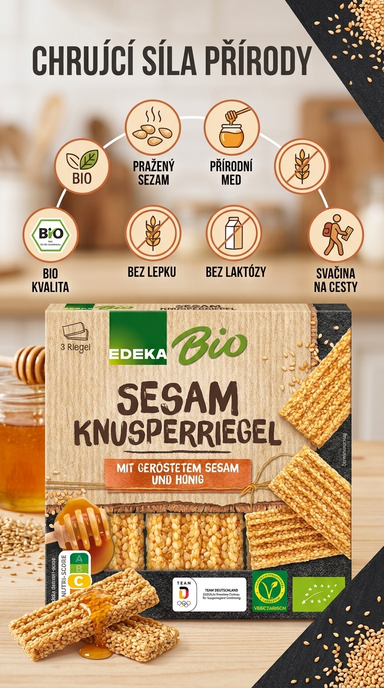 EDEKA BIO křupavé müsli tyčinky se sezamem a medem - mobilní infografika