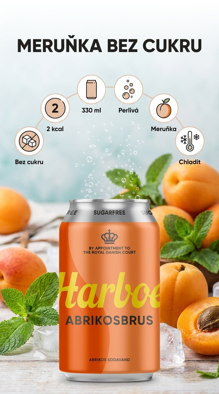 Harboe meruňková limonáda bez cukru - mobilní infografika
