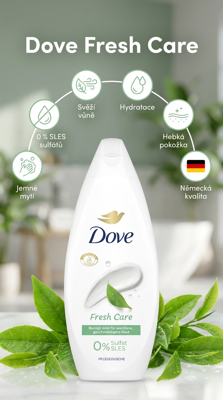 Dove Fresh Care sprchový gel - mobilní infografika