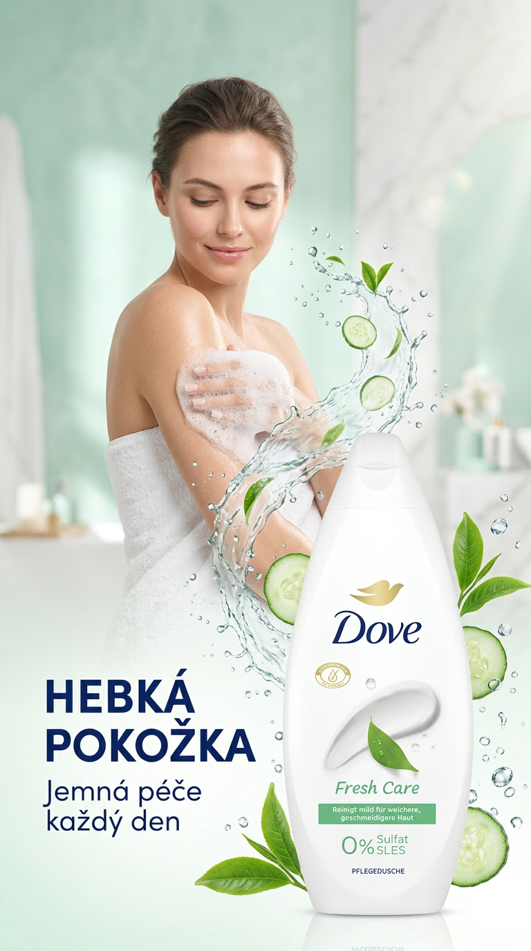 Dove Fresh Care sprchový gel - lifestyle poster