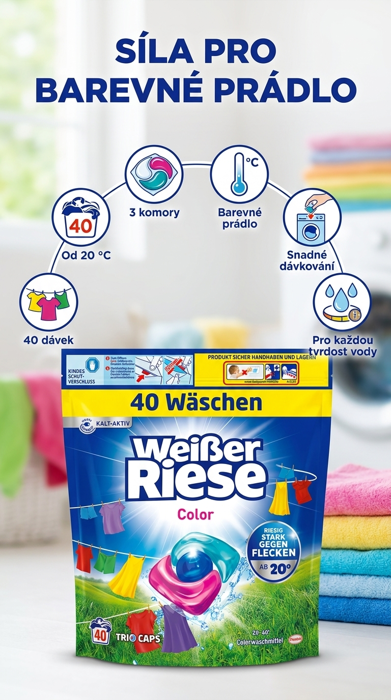 Weisser Riese Color tříkomorové prací kapsle - mobilní infografika