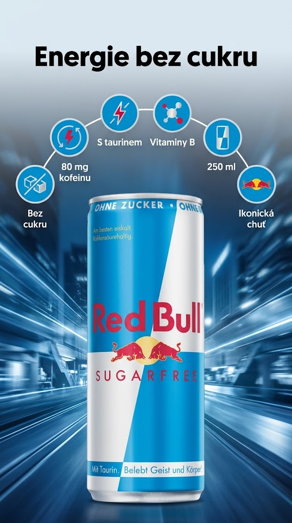 Red Bull Energy Drink bez cukru 250 ml - mobilní infografika