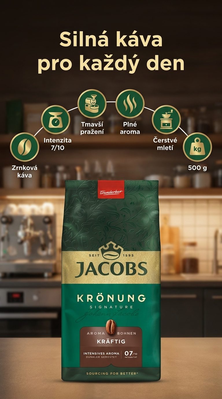 Jacobs Krönung zrnková káva 500 g - mobilní infografika