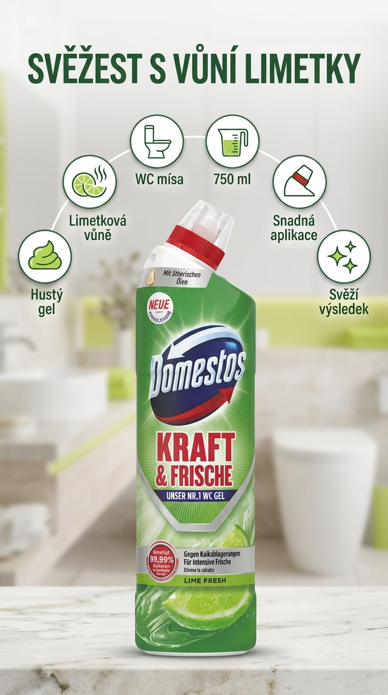 Domestos WC gel s vůní limetky - mobilní infografika