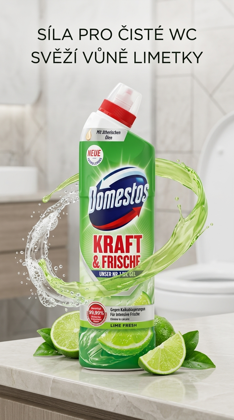 Domestos WC gel s vůní limetky v čisté koupelně