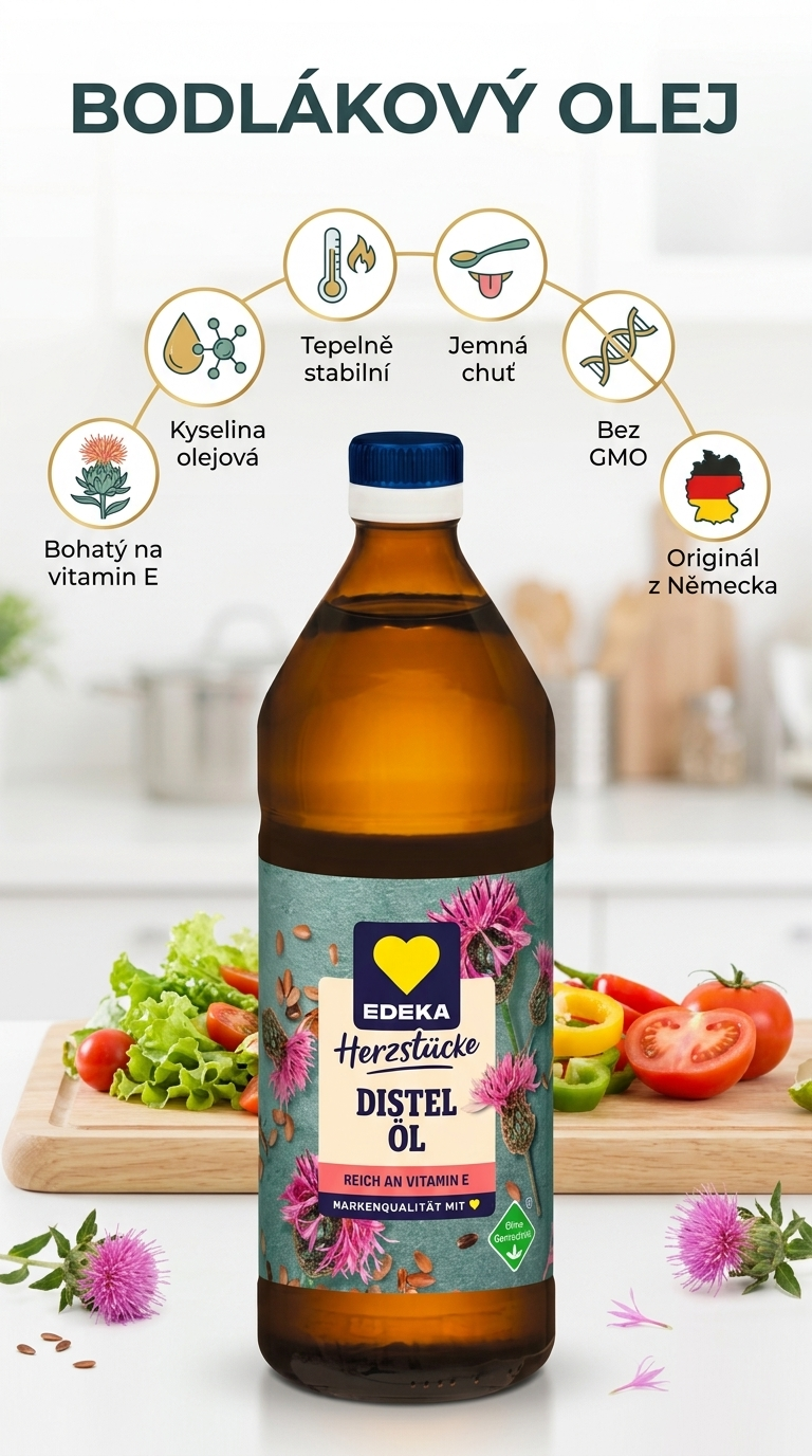 Edeka Bodlákový olej 750 ml - mobilní infografika