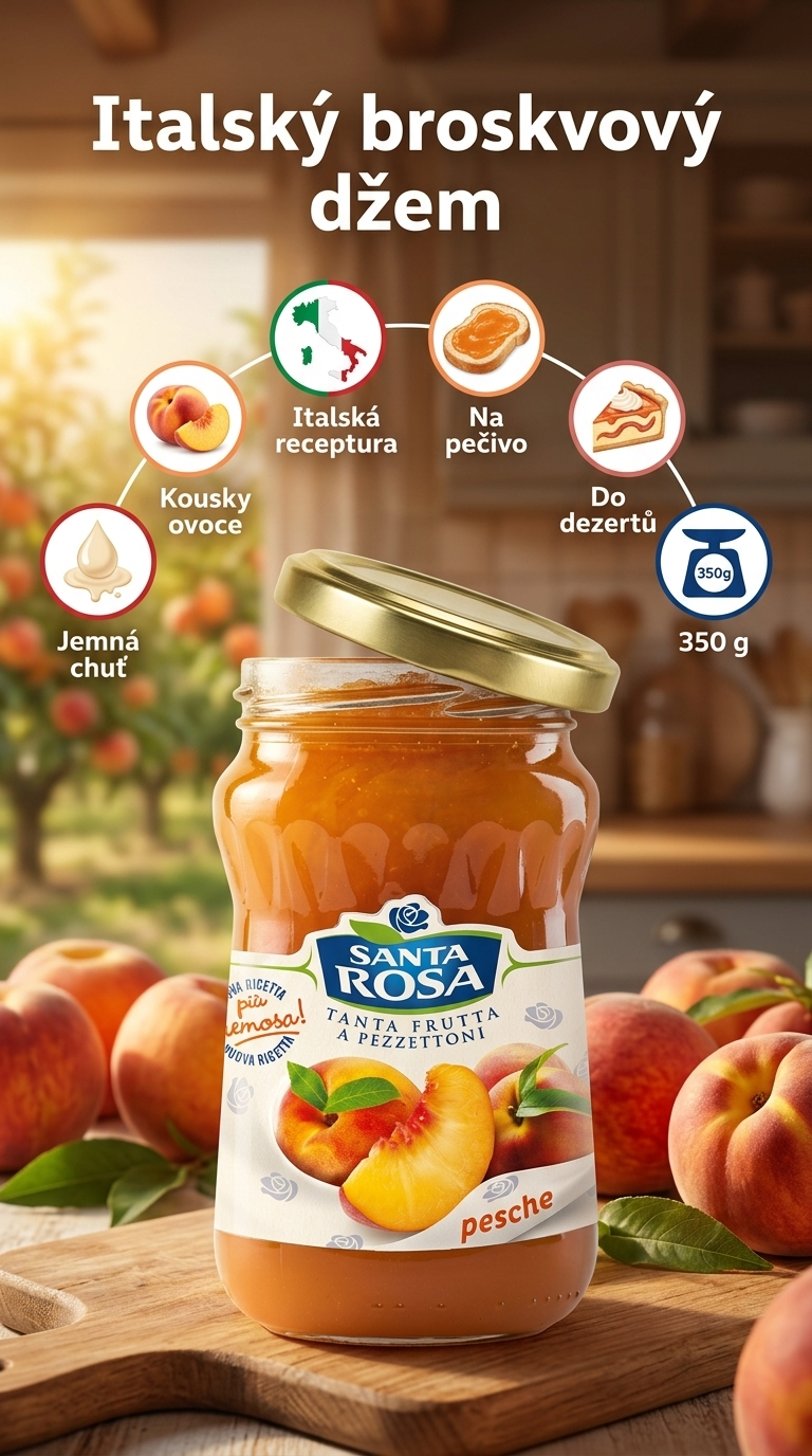 Santa Rosa Italský broskvový džem 350 g - mobilní infografika