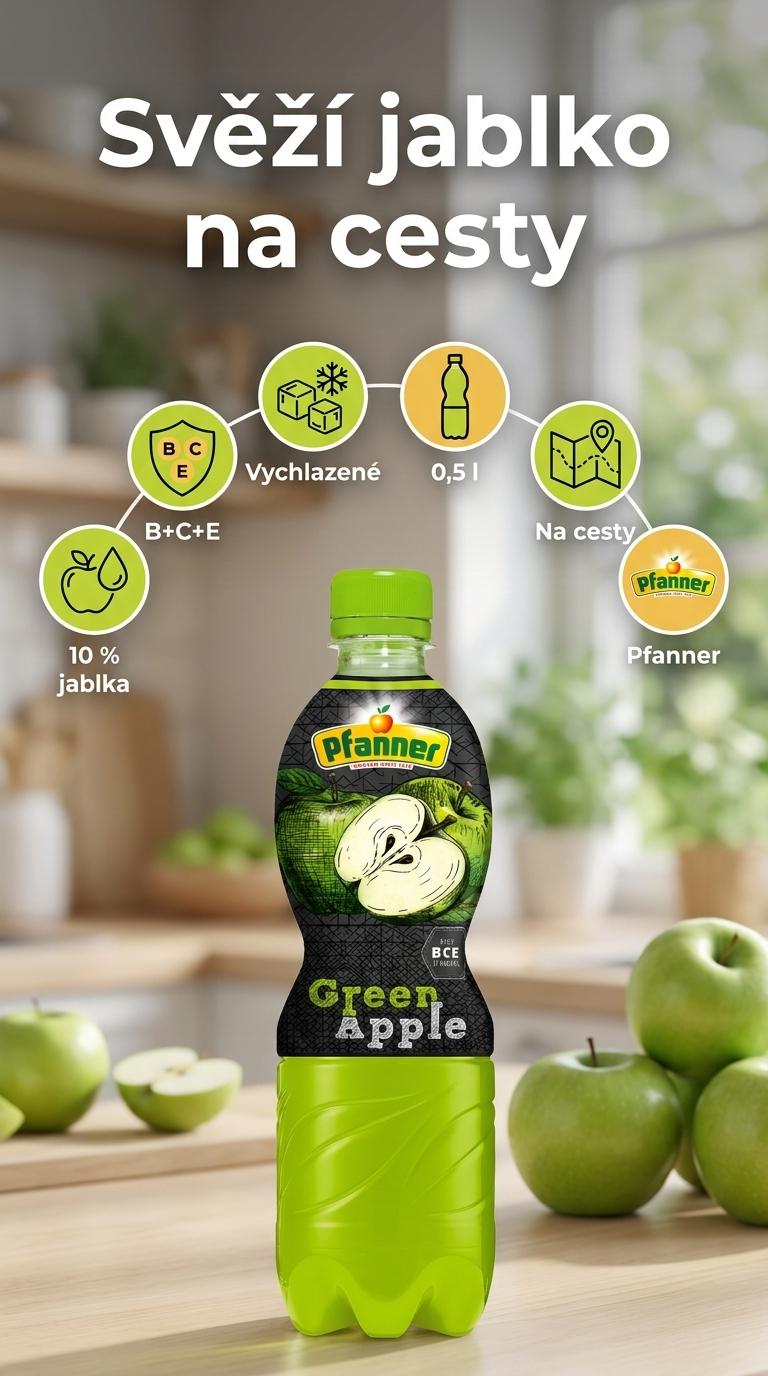 Pfanner jablečný nápoj s vitamíny B+C+E - mobilní infografika