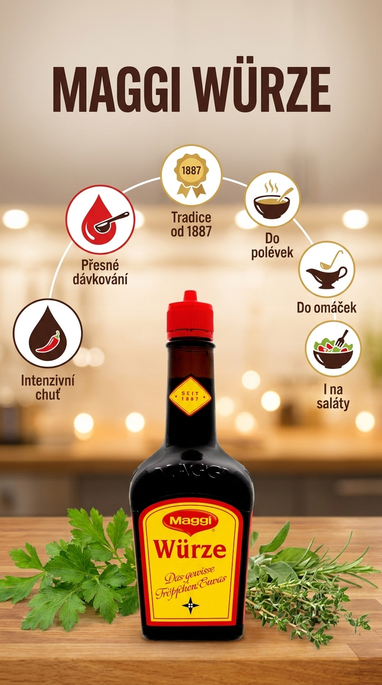 Maggi Würze tekuté koření - mobilní infografika