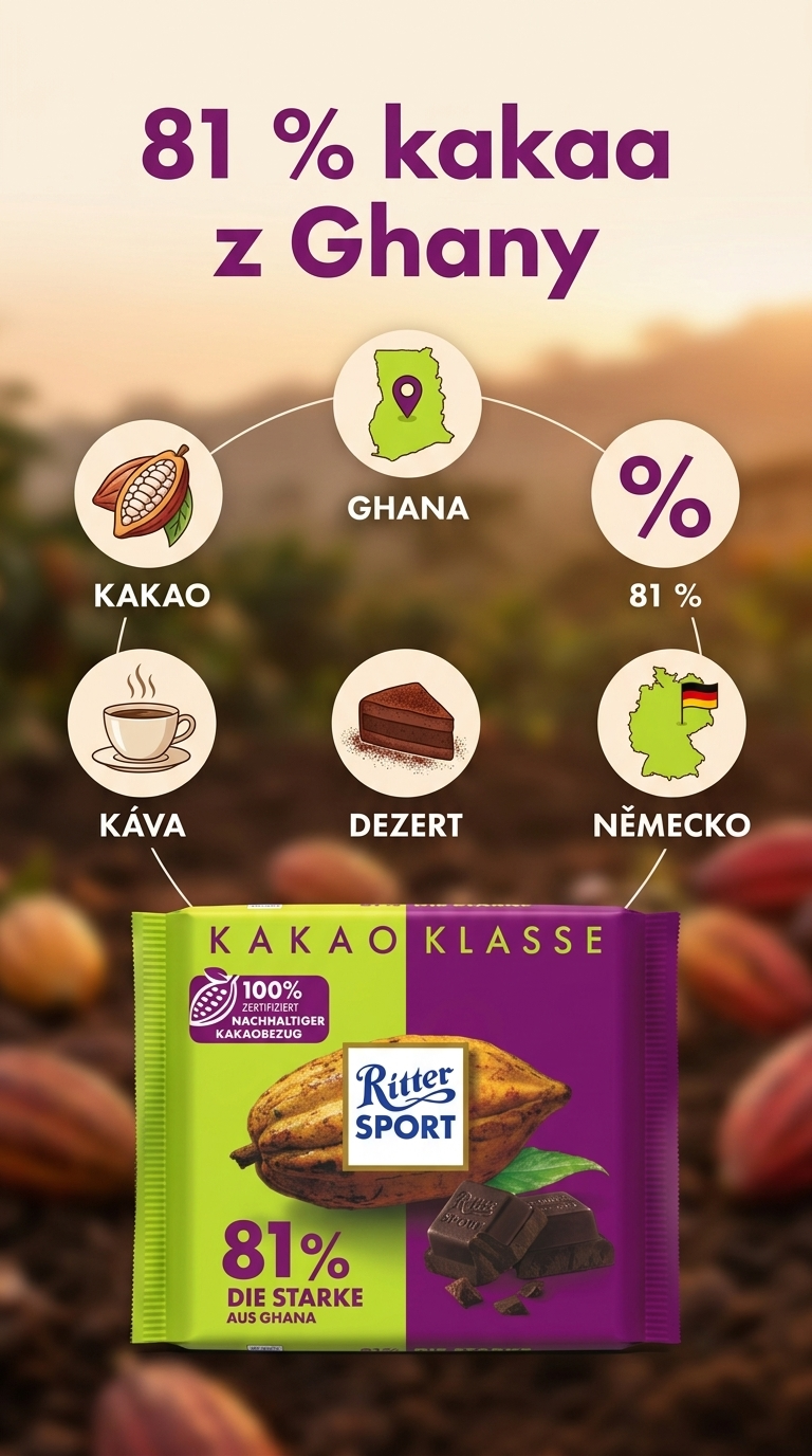 Ritter Sport Kakao-Klasse 81% Ghana - mobilní infografika