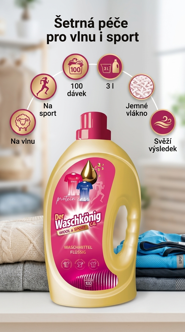 Der Waschkönig Protein Care Wool & Sport prací gel - mobilní infografika