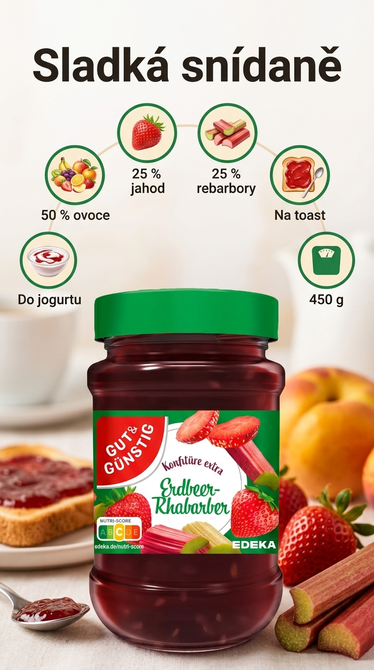 G&G jahodový rebarborový džem - mobilní infografika