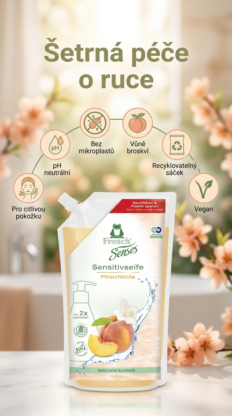 Frosch tekuté mýdlo broskvové květy - mobilní infografika