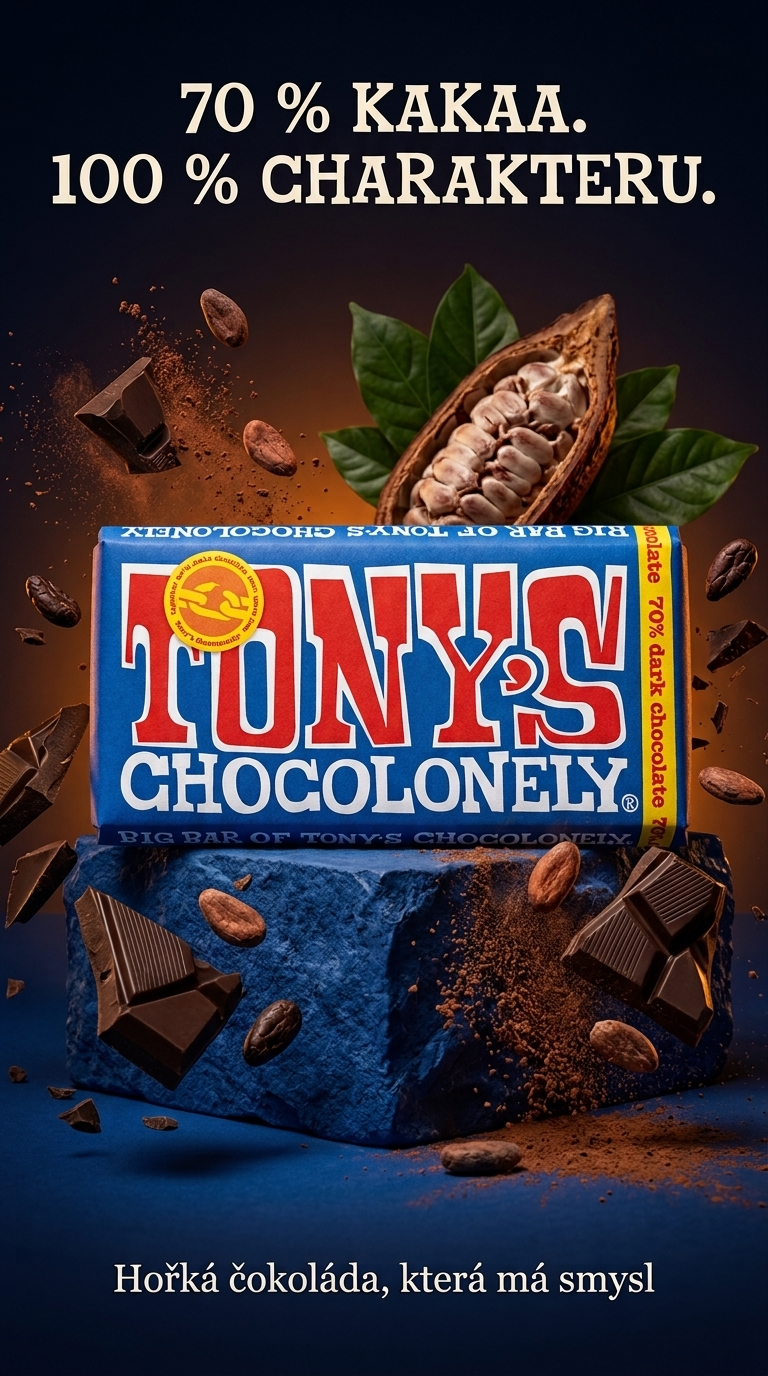 Tony's Chocolonely hořká čokoláda 70 % - prémiový lifestyle poster