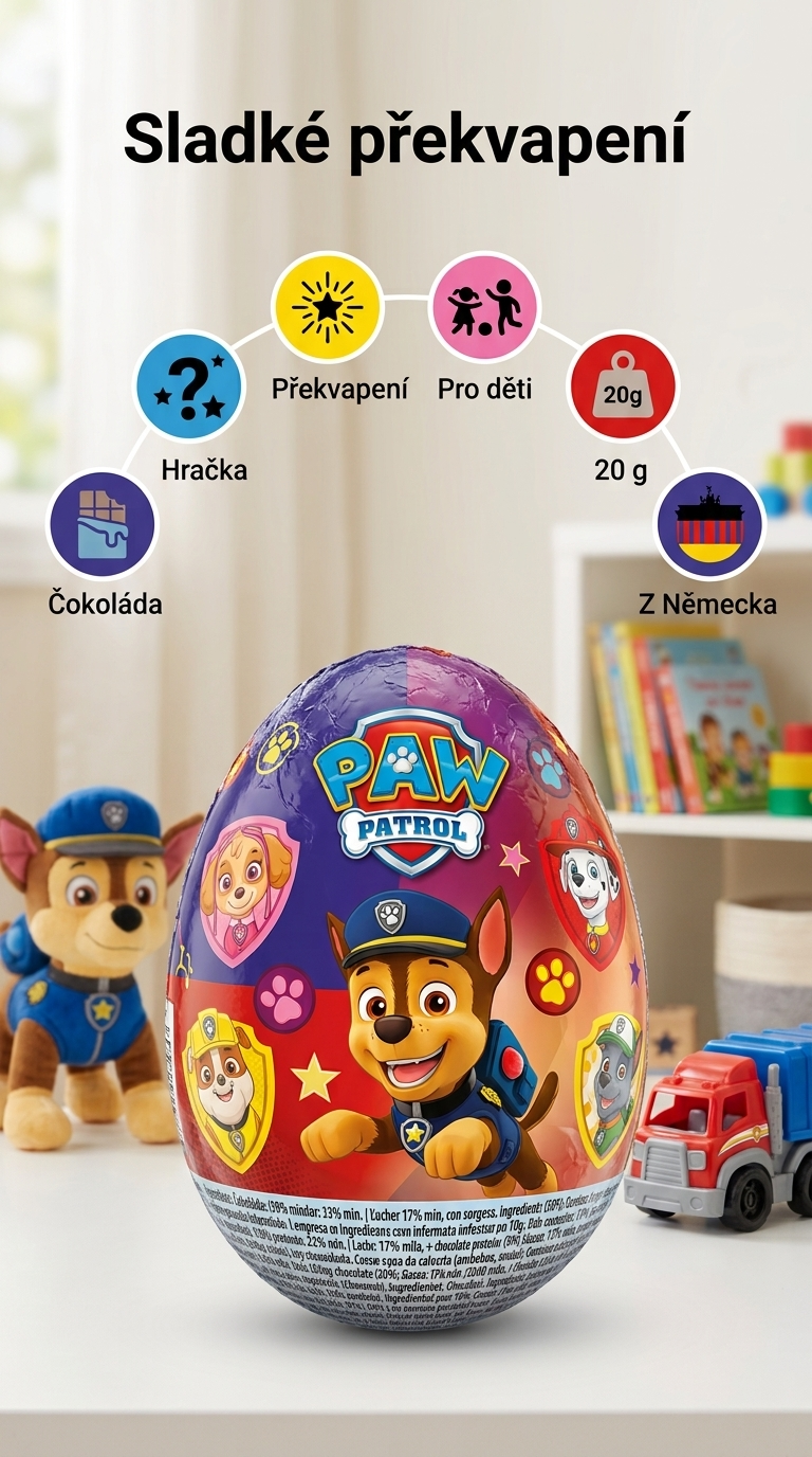 Paw Patrol čokoládové vajíčko - mobilní infografika