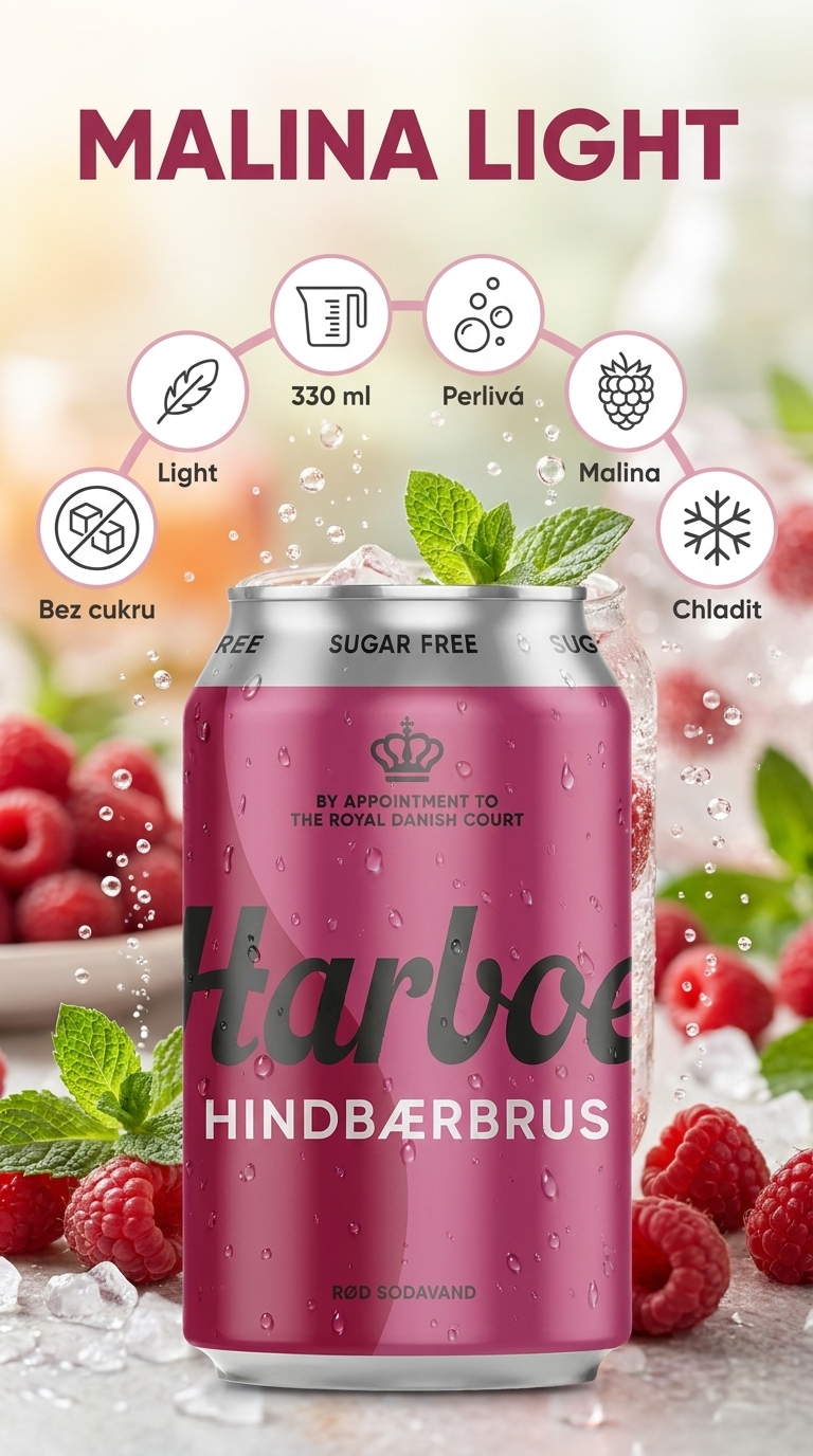 Harboe malinová limonáda light - mobilní infografika