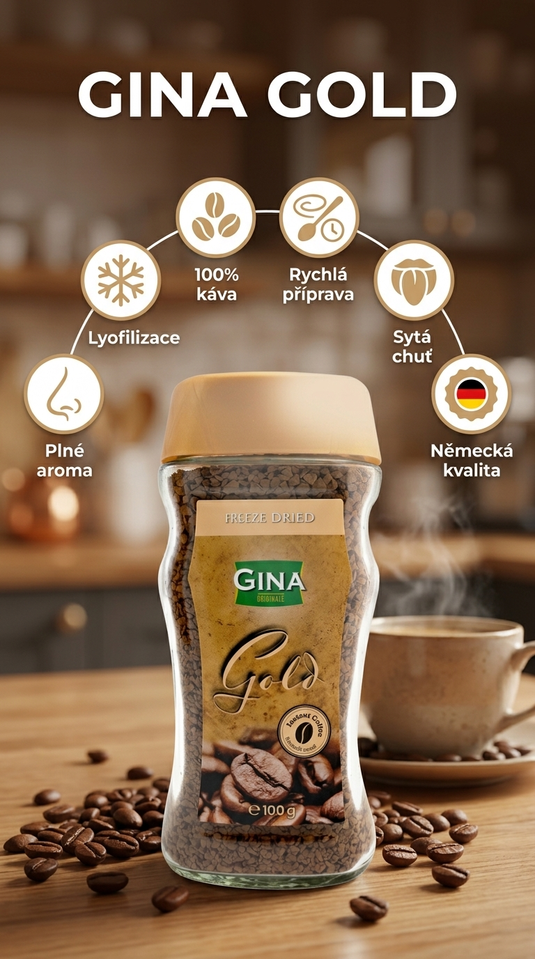 Gina Instantní káva Gold 200 g - mobilní infografika