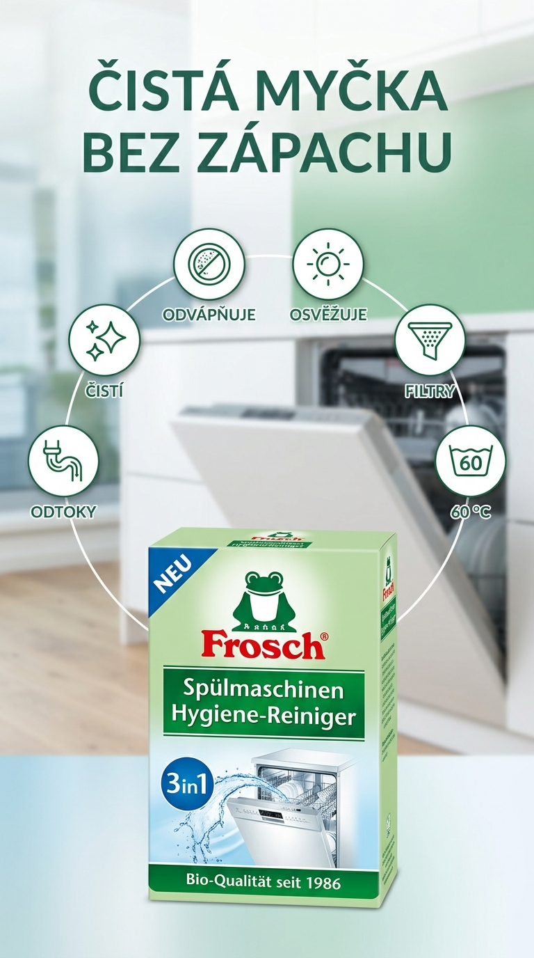 Frosch hygienický čistič myčky 3v1 - mobilní infografika