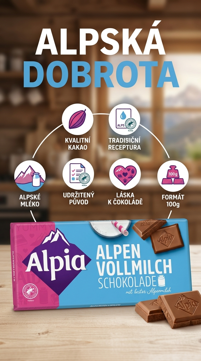 Alpia alpská mléčná čokoláda 100 g - mobilní infografika