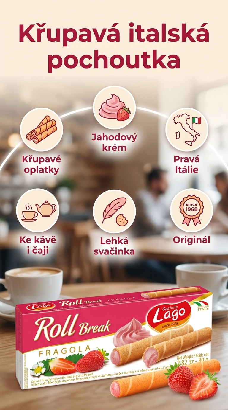 Gastone Lago Roll Break jahoda - mobilní infografika