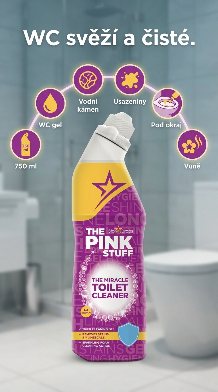 The Pink Stuff čistič WC - mobilní infografika