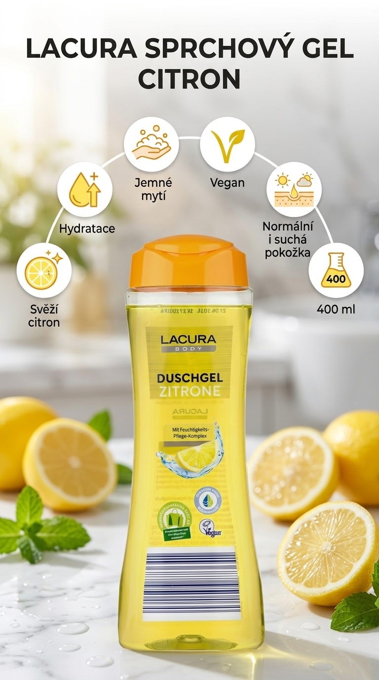 Lacura sprchový gel s vůní citronu 400 ml - mobilní infografika