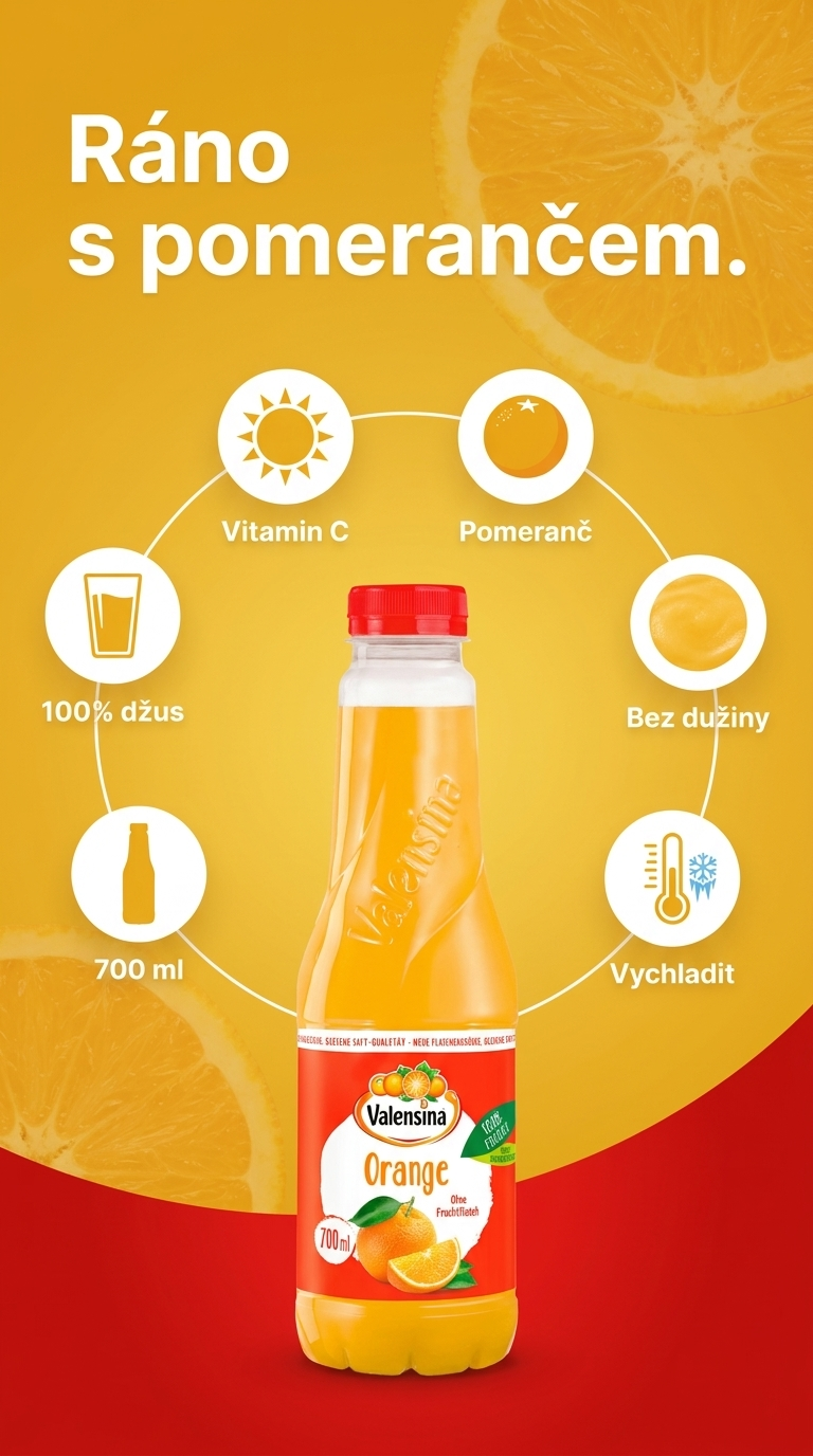 Valensina pomerančový džus - mobilní infografika