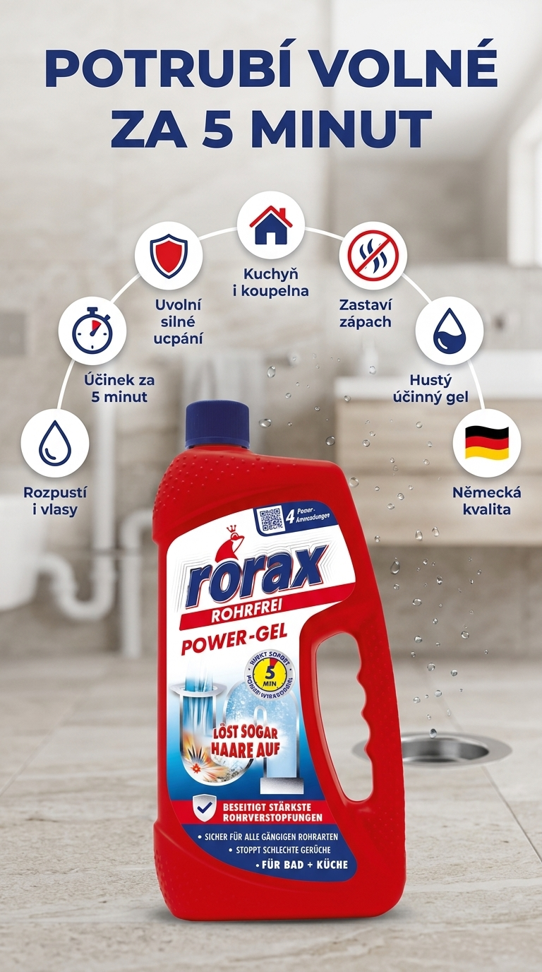 Rorax Power Gel čistič potrubí 1l - mobilní infografika