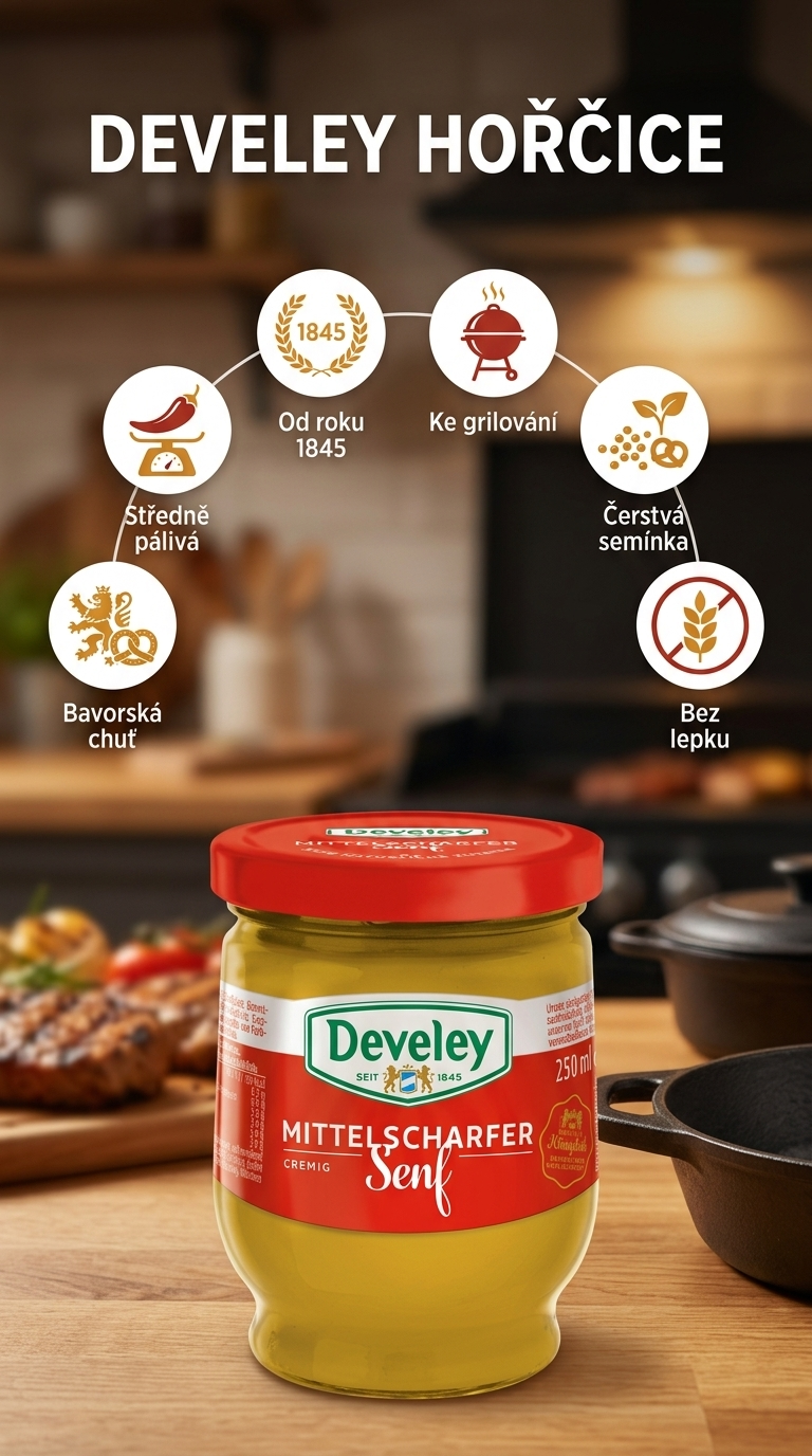 Develey středně pálivá hořčice - mobilní infografika