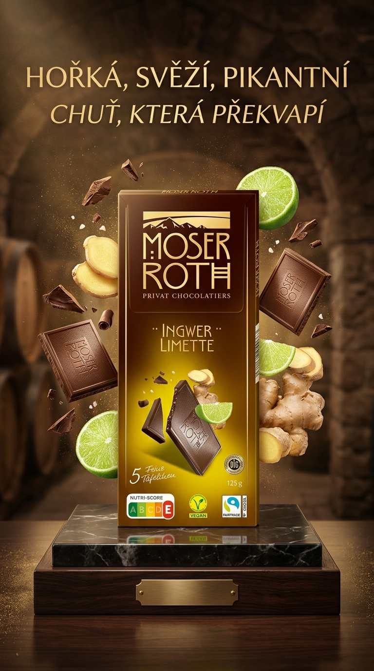 Moser Roth hořká čokoláda s limetkou a zázvorem - lifestyle poster