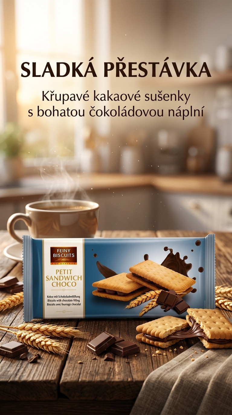 Feiny Biscuits kakaové sušenky s čokoládovou náplní 185 g - lifestyle poster