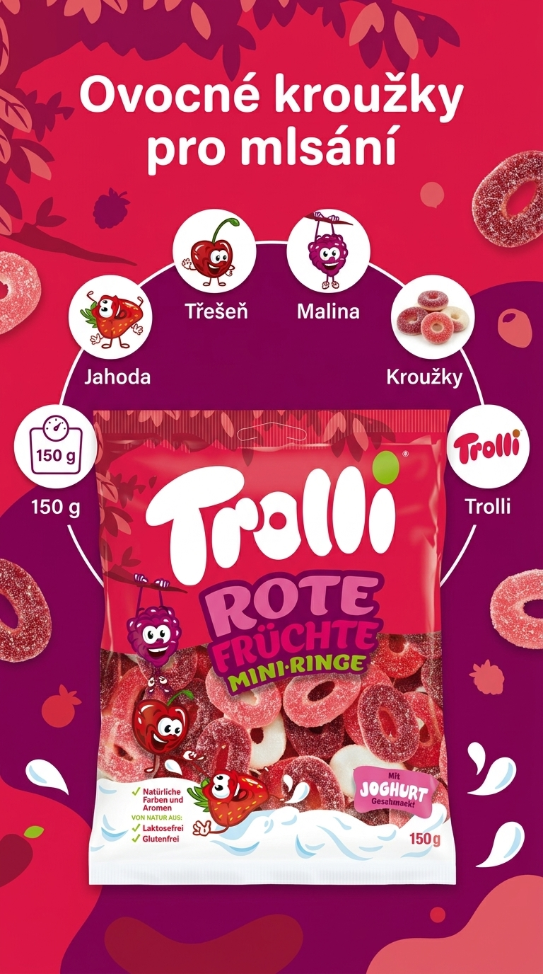 Trolli kroužky s červeným ovocem - mobilní infografika