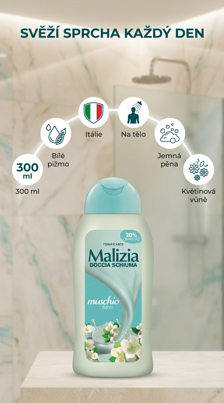 Malizia Muschio Bianco 300 ml - mobilní infografika