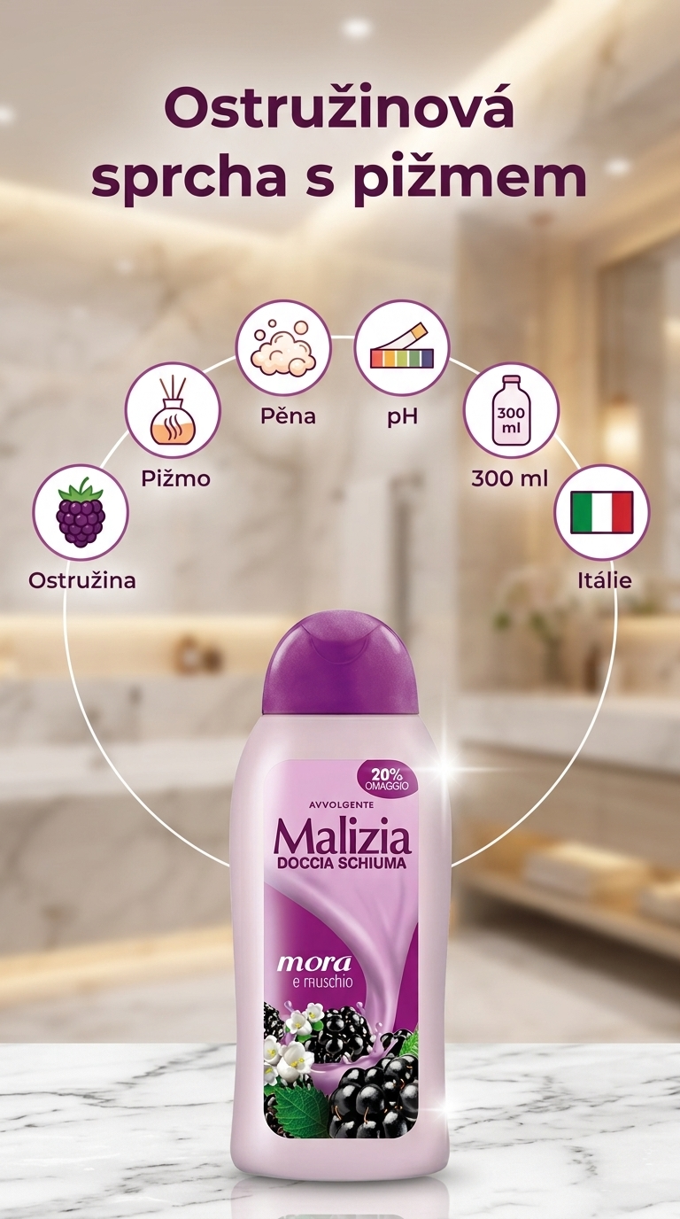 Malizia Mora e Muschio 300 ml - mobilní infografika