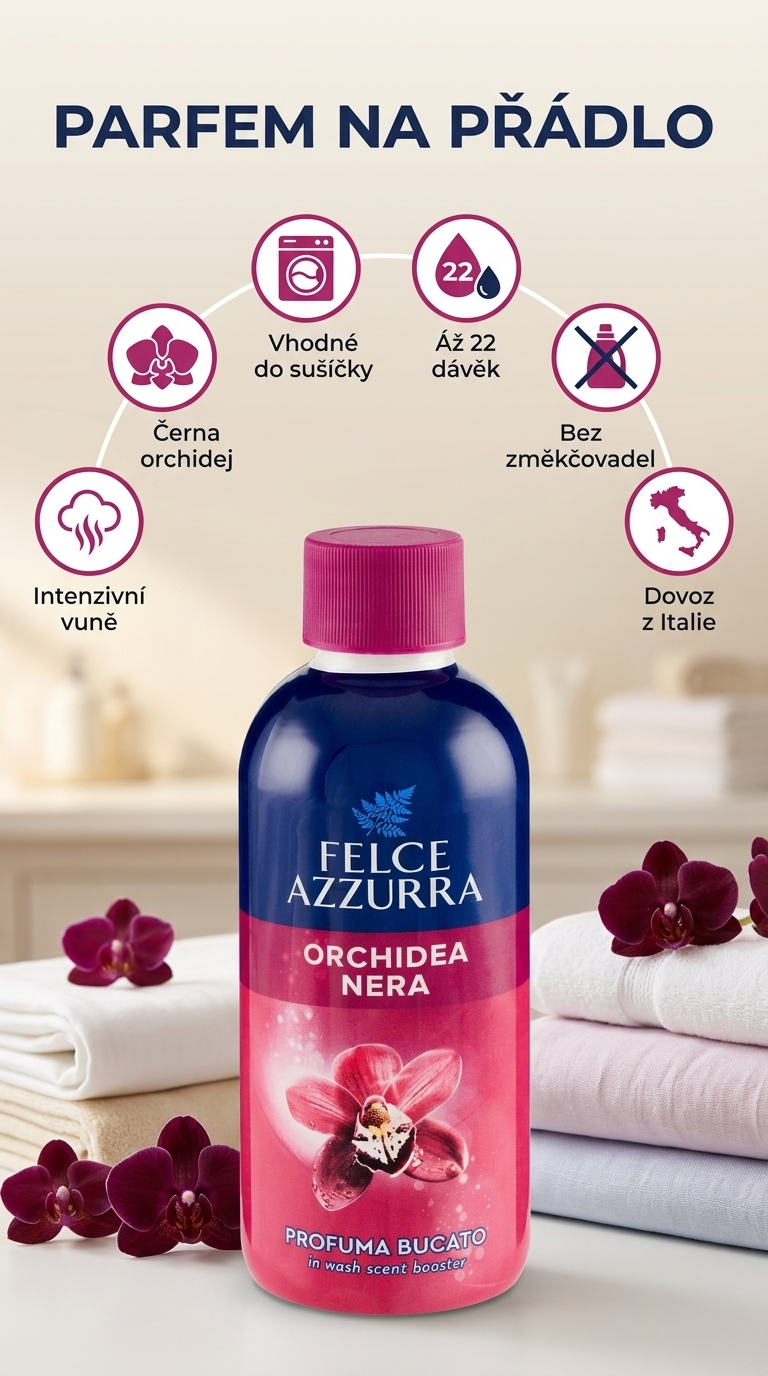 Felce Azzurra Orchidea Nera parfém na prádlo - mobilní infografika