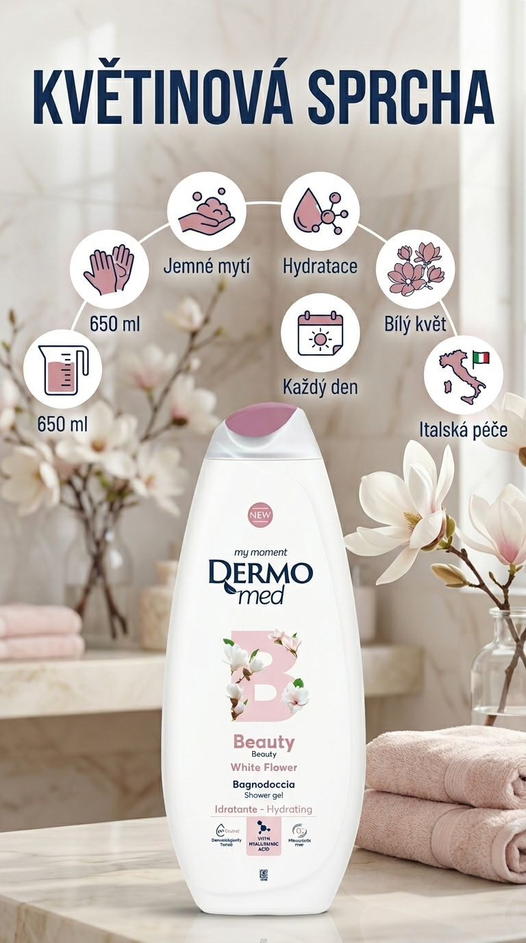 Dermomed White Flower sprchový gel - mobilní infografika
