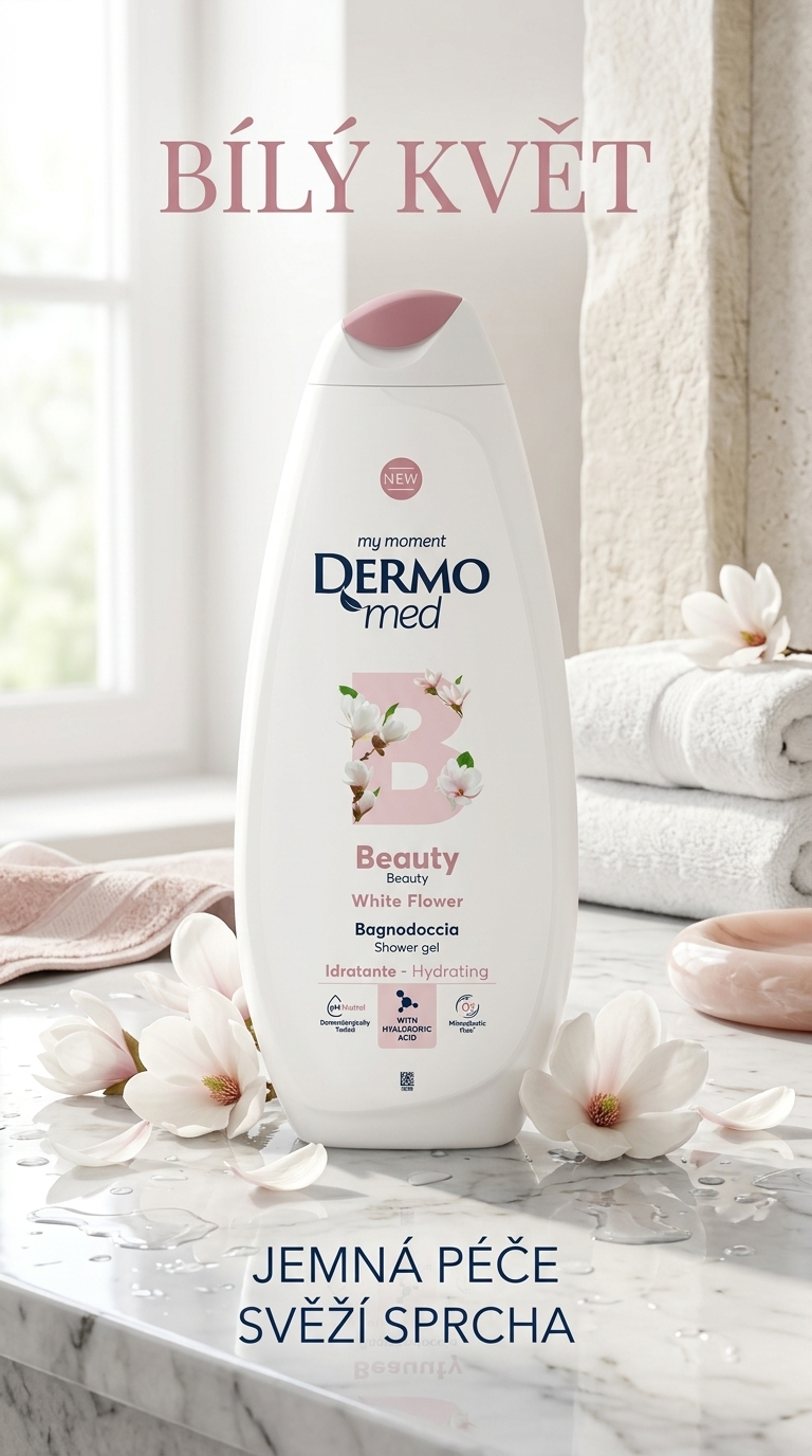 Dermomed White Flower sprchový gel - lifestyle poster