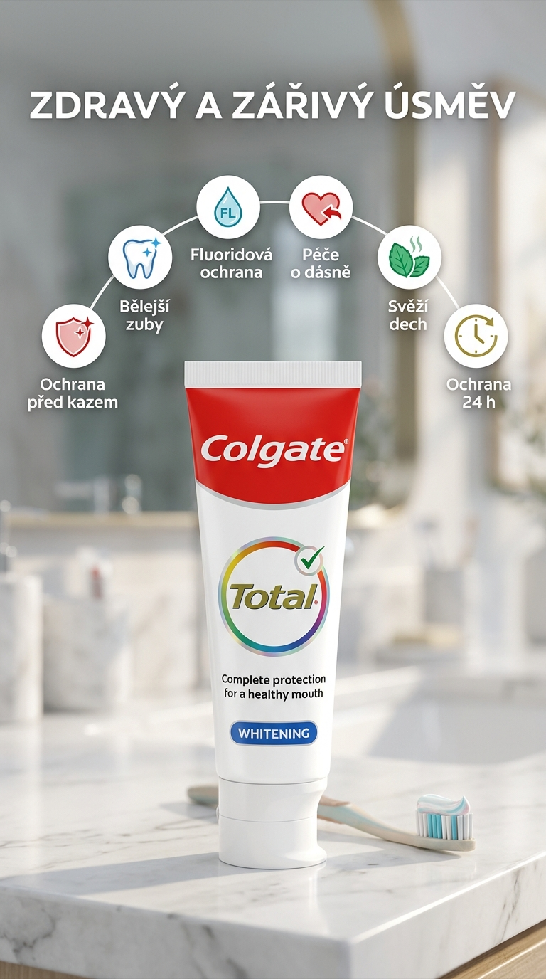 Colgate Total Whitening zubní pasta XXL 125 ml - mobilní infografika