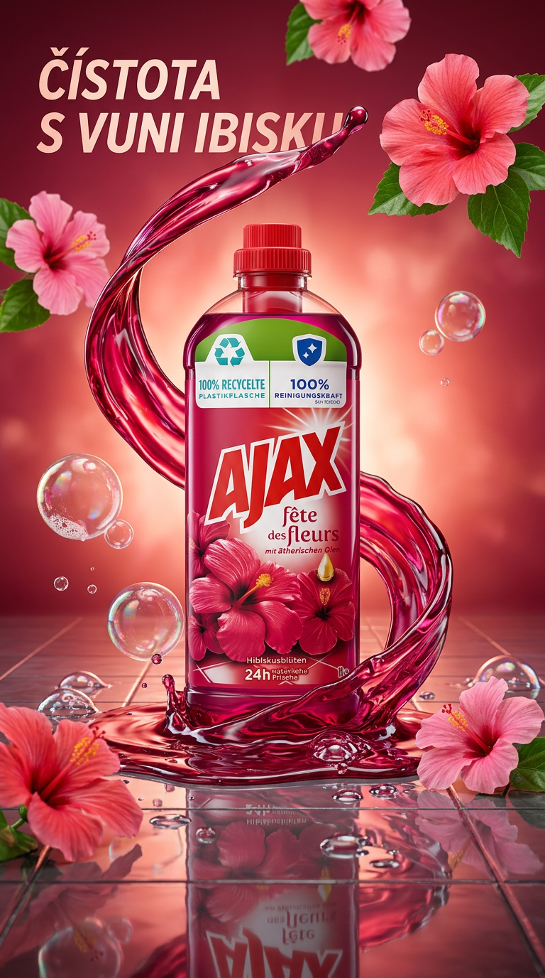 Ajax univerzální čistič na podlahy s vůní ibišku 1 l - lifestyle poster