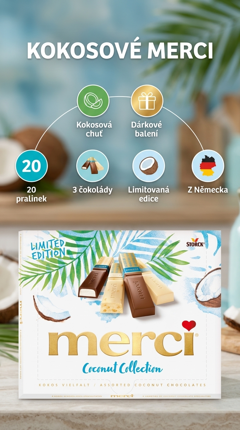 Storck Merci Finest Selection Kokosová edice 250g - mobilní infografika