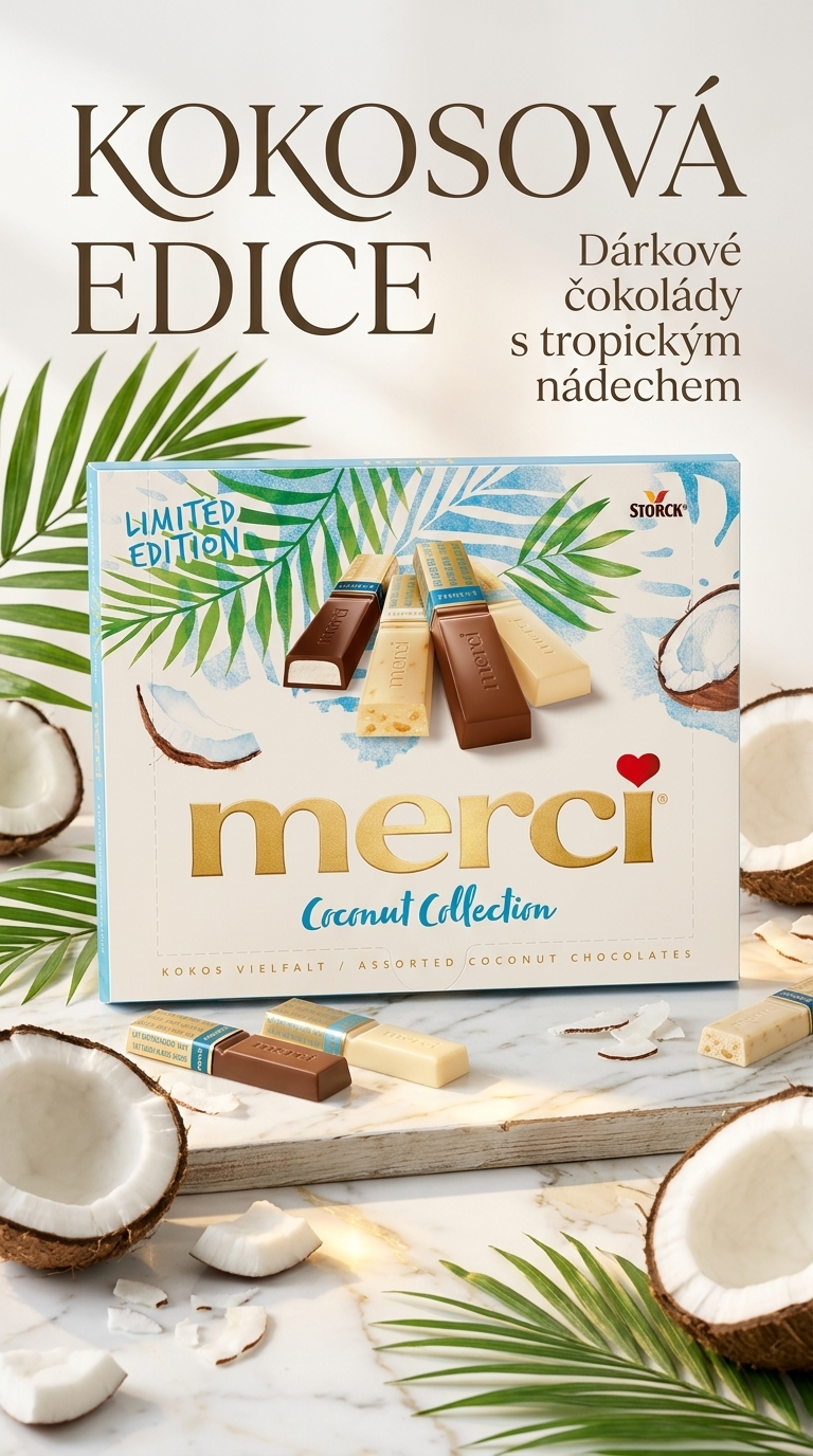 Storck Merci Finest Selection Kokosová edice 250g - kokosový lifestyle poster