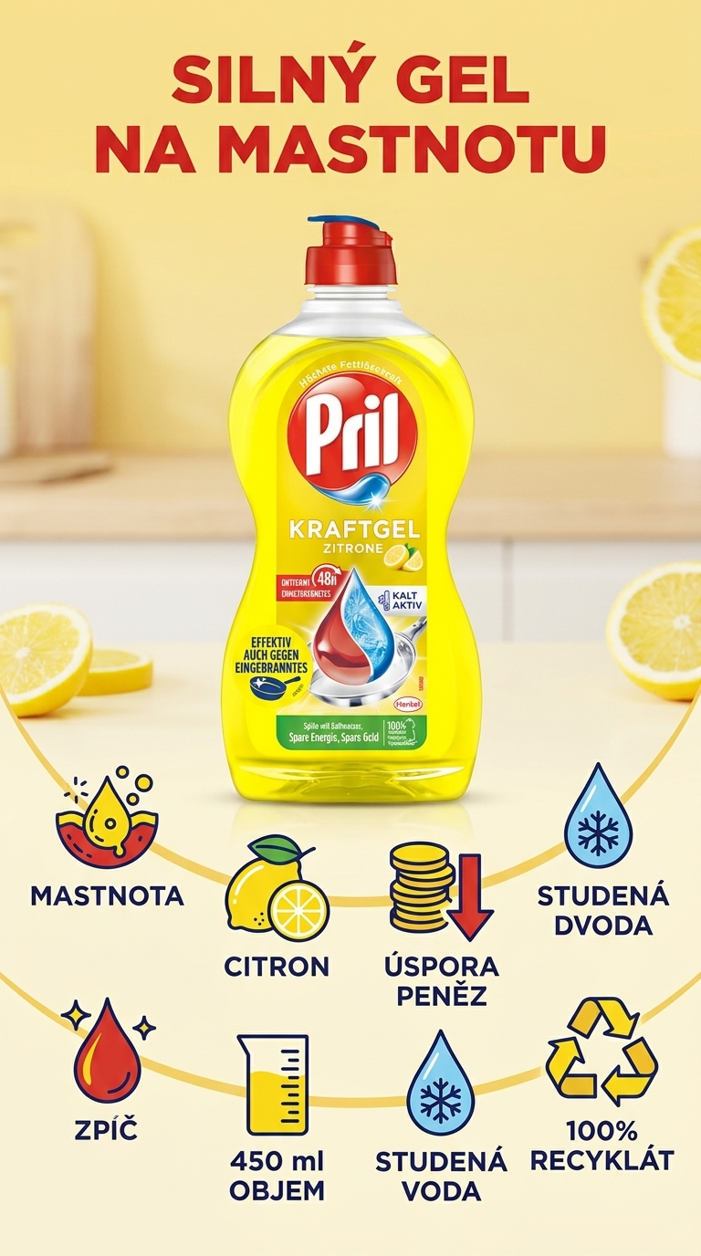 Pril Kraftgel Zitrone - mobilní infografika