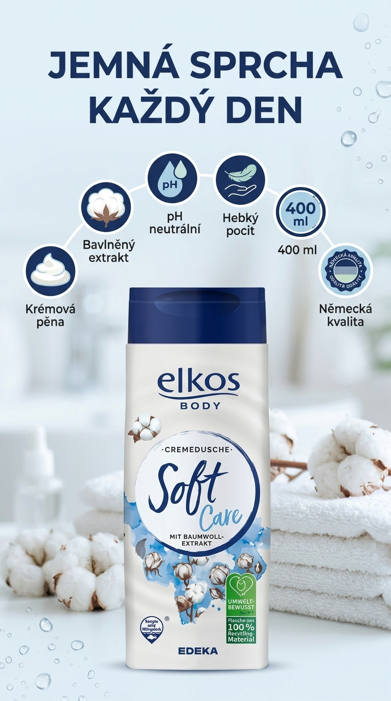 Elkos Soft Care sprchový krém - mobilní infografika