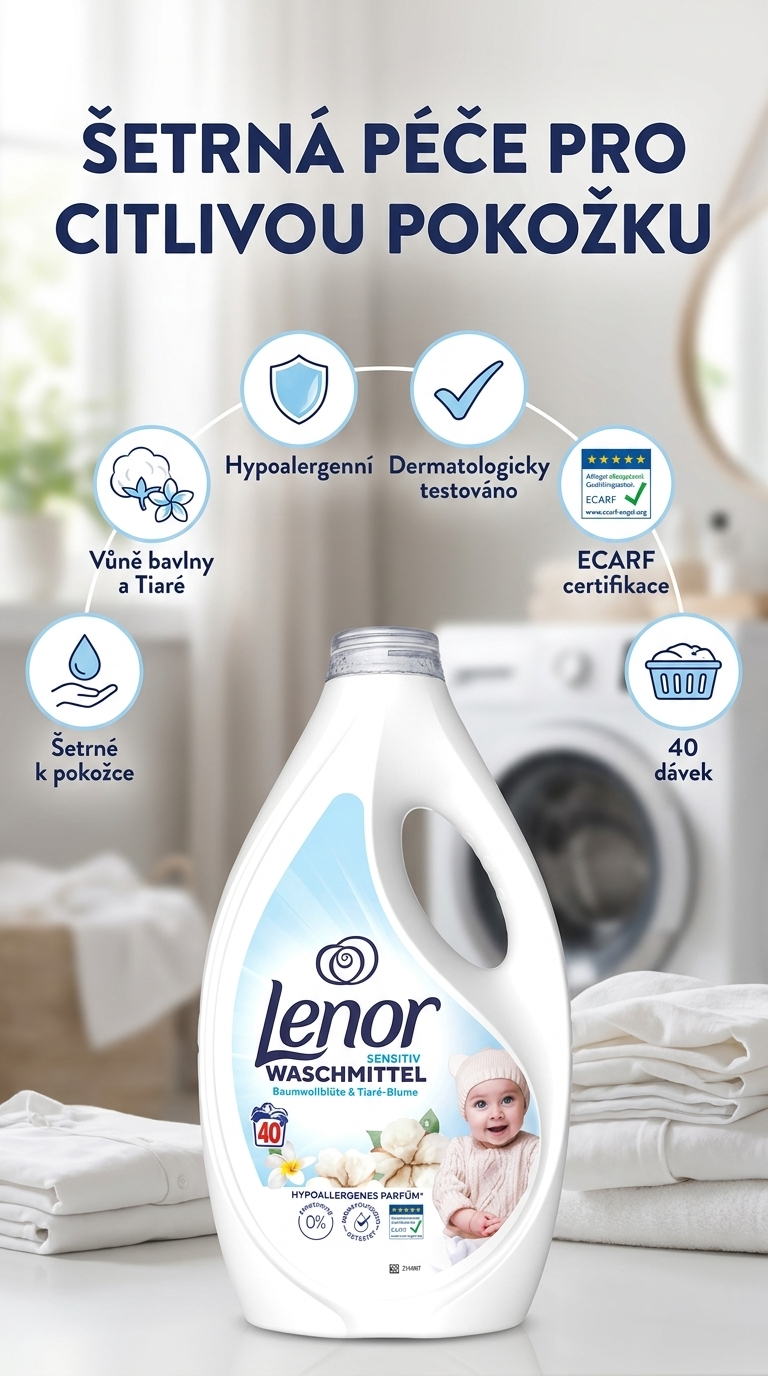 Lenor Sensitiv prací gel pro citlivou pokožku 40 dávek 1,8 l - mobilní infografika