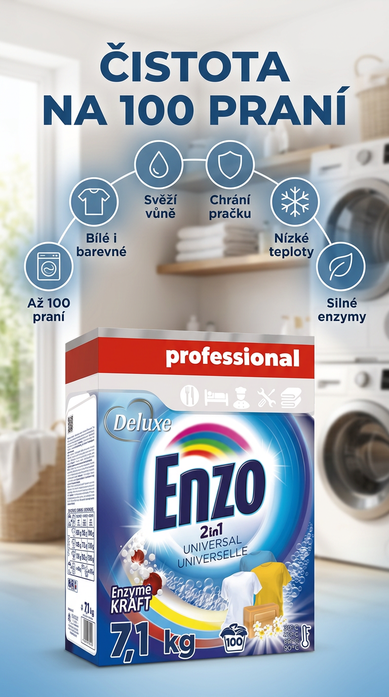 Enzo DeLuxe prací prášek 2in1 Universal - mobilní infografika